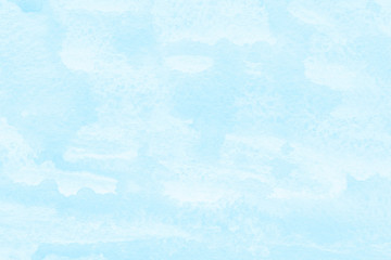 Watercolor blue texture with abstract washes and brush strokes on the white paper background. Digital paper background.
