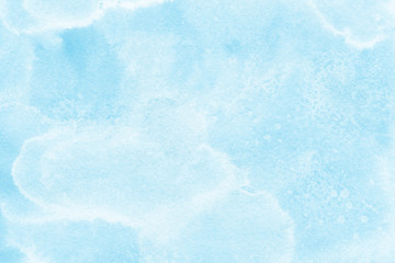 Watercolor blue texture with abstract washes and brush strokes on the white paper background. Digital paper background.
