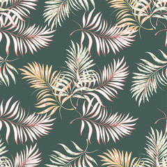 Fototapeta premium Seamless pattern of a tropical palm tree, jungle leaves. Vector floral pattern.