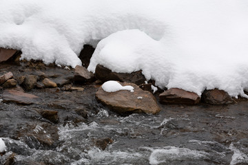 river with rocks and snow on the bank - 247671029