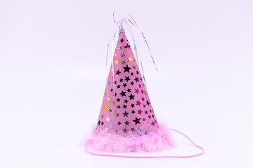 Pink Party Hat with Stars shot on Very Light Pink Background