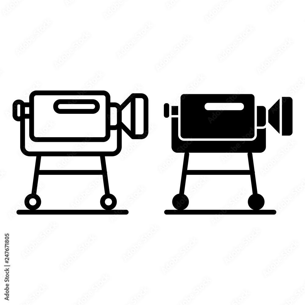 Aufkleber interview camera on a tripod line and glyph icon. video camera vector illustration isolated on white
