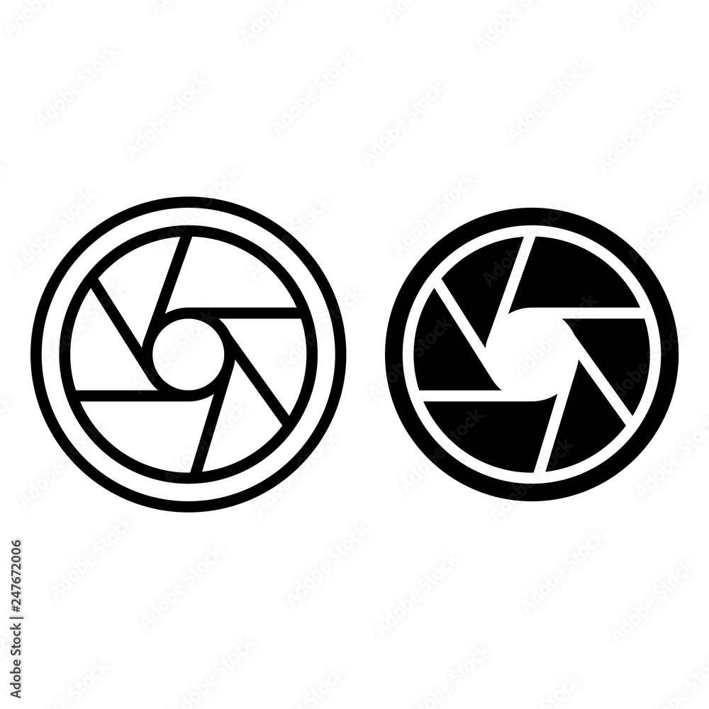 Aufkleber photo objective line and glyph icon. camera aperture vector illustration isolated on white. objectiv