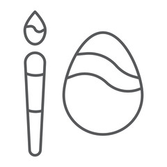 Egg decoration thin line icon, easter and paint, egg and brush sign, vector graphics, a linear pattern on a white background.