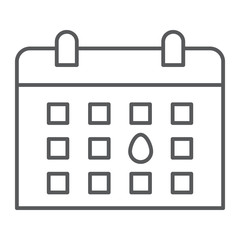Calendar thin line icon, month and day, reminder sign, vector graphics, a linear pattern on a white background.