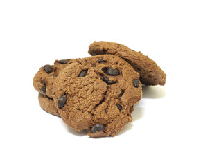 Chocolate chip cookies on white background