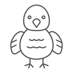 Chicken thin line icon, animal and bird, chick sign, vector graphics, a linear pattern on a white background.