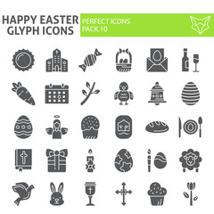 Happy easter glyph icon set, holiday symbols collection, vector sketches, logo illustrations, celebration signs solid pictograms package isolated on white background.