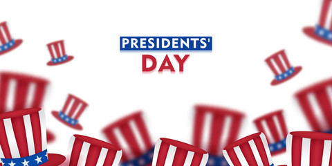 Happy Presidents day background, 3d Uncle Sam Hat blur efect design, american flag