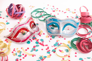 venetian masks with confetti