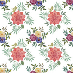 Seamless watercolour pattern. Hand painted watercolor illustration. Seamless botanical watercolor exotic floral pattern.