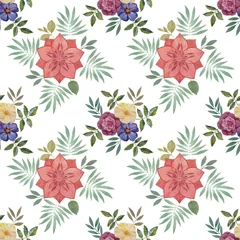 Fototapete Rund Seamless watercolour pattern. Hand painted watercolor illustration. Seamless botanical watercolor exotic floral pattern. © Sergei