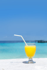 Fruity welcome drink on tropical vacation