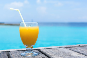 Fruity welcome drink on tropical vacation