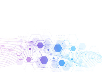 Abstract hexagonal molecular structures in technology background and science style. Medical design. Vector illustration