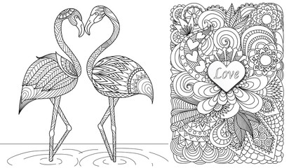Obraz premium Flamingos in love and hearted floral