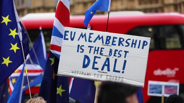 Brexit campaigners rally outside the Houses of Parliment in Westminster over the brexit deal vote
