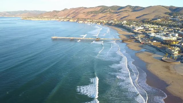 Beautiful aerial drone view of tranquil coastline located in Pismo Beach, California