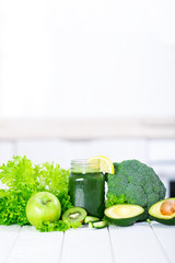 Detox smoothie cocktail with green fresh vegetables