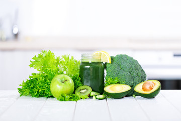 Detox smoothie cocktail with green fresh vegetables
