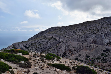 Amazing landscape when driving on an open coastal road winding through to lighthouse Cap Formentor