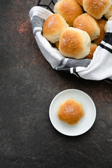 Homemade Dinner Rolls in Bread Basket with One Isolated on Plate