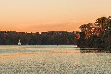 Sailboat on Lake at Sunset