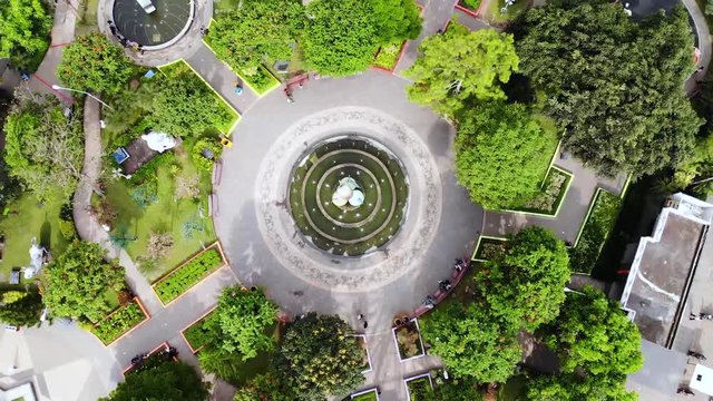 Rocket shot of small park at green apple shed