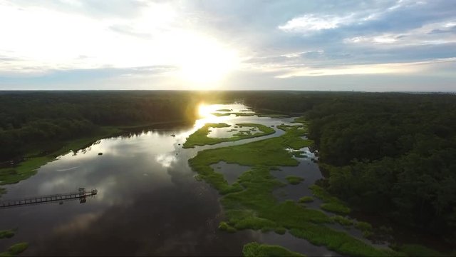 Early Morning Drone Flight Over Calabash River Near Sunset Beach NC