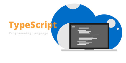 Learn to code TypeScript programming language with script code on laptop screen, programming language code illustration - Vector - obrazy, fototapety, plakaty