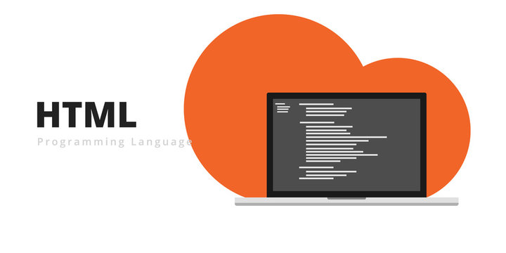 Learn to code HTML programming language with script code on laptop screen, programming language code illustration - Vector
