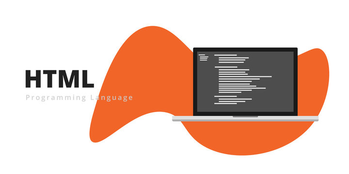 Learn to code HTML programming language with script code on laptop screen, programming language code illustration - Vector
