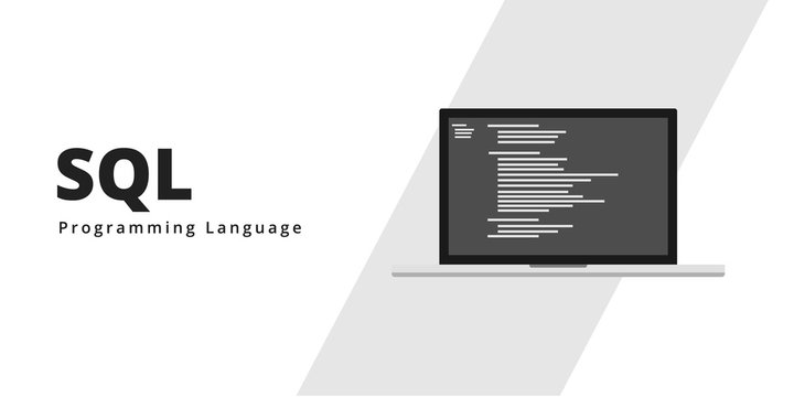 Learn to code SQL programming language with script code on laptop screen, programming language code illustration - Vector