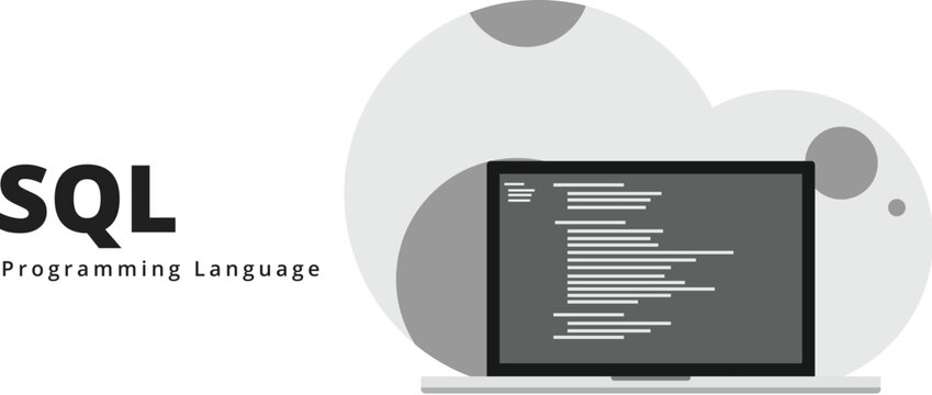 Learn to code SQL programming language with script code on laptop screen, programming language code illustration - Vector