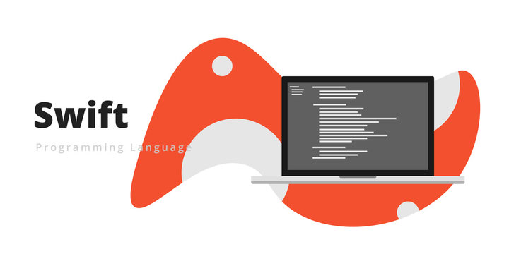 Learn to code Swift programming language, Ruby & Rails, with script code on laptop screen, programming language code illustration - Vector