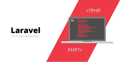 Learn to code Laravel PHP Framework programming language with script code on laptop screen, programming language code illustration - Vector
