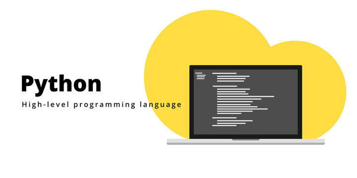 Learn to code Phyton programming language with script code on laptop screen, programming language code illustration - Vector