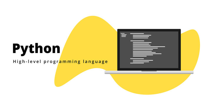 Learn to code Phyton programming language with script code on laptop screen, programming language code illustration - Vector