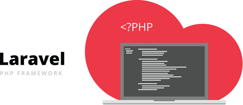 Learn to code Laravel PHP Framework programming language with script code on laptop screen, programming language code illustration - Vector