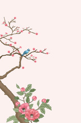 Traditional flower and bird