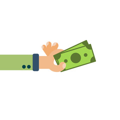 Hand hold cash money, financial bills. Concept of financial operations with cash, investments and savings, deposits, money turnover, funding, bribe, donation, payday. Vector flat illustration