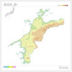 愛媛県の地図（等高線・色分け）