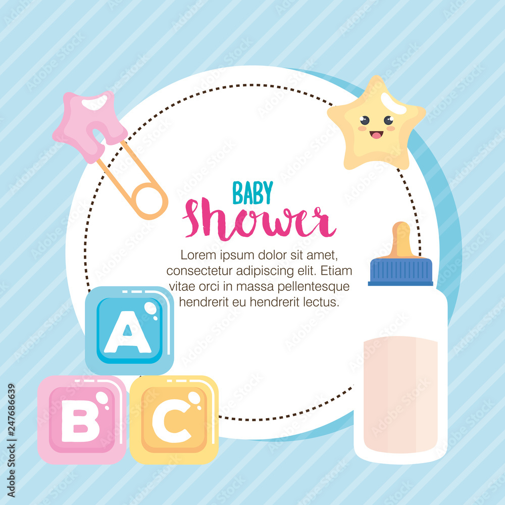 Wall mural baby shower card with set items