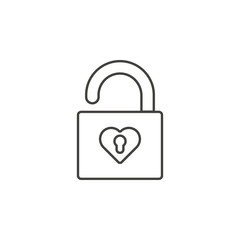 Open heart lock icon. Simple thin line, outline vector of valentines day, love icons for UI and UX, website or mobile application