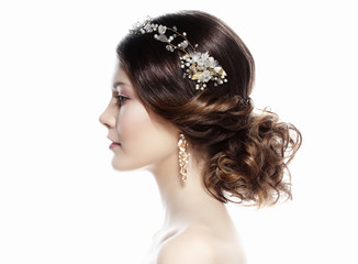 adorable young bride with gorgeous diadem in her hair