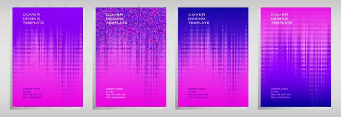 cover design template. halftone gradients based on lilac, blue and pink flowers and their combinations
