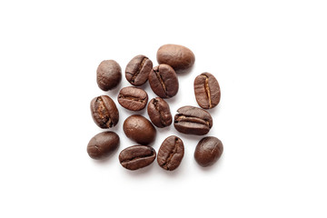Coffee beans isolated on white background. Close-up.