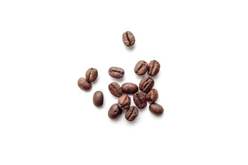 Coffee beans isolated on white background. Close-up.