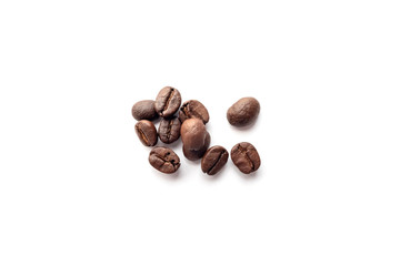 Coffee beans isolated on white background. Close-up.