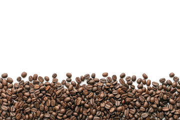 Roasted coffee beans on white background. Close-up.